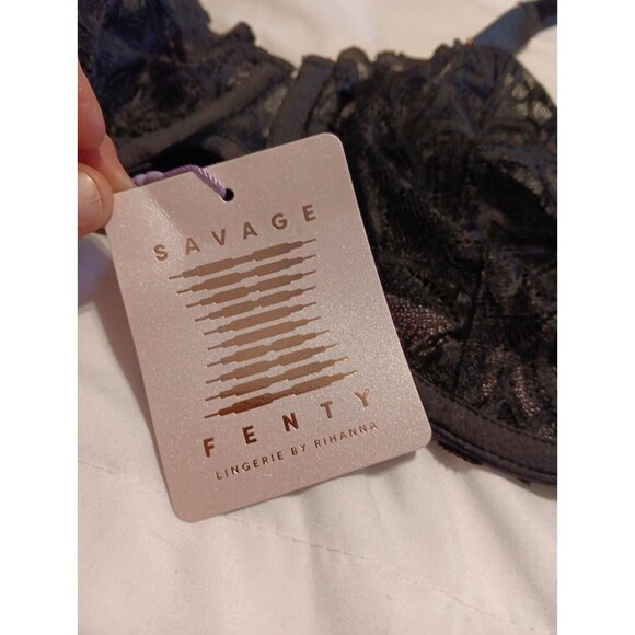 Savage X Fenty Not Sorry Womens 42DDD Unlined Lace Balconette Bra Black NWT - Picture 6 of 7